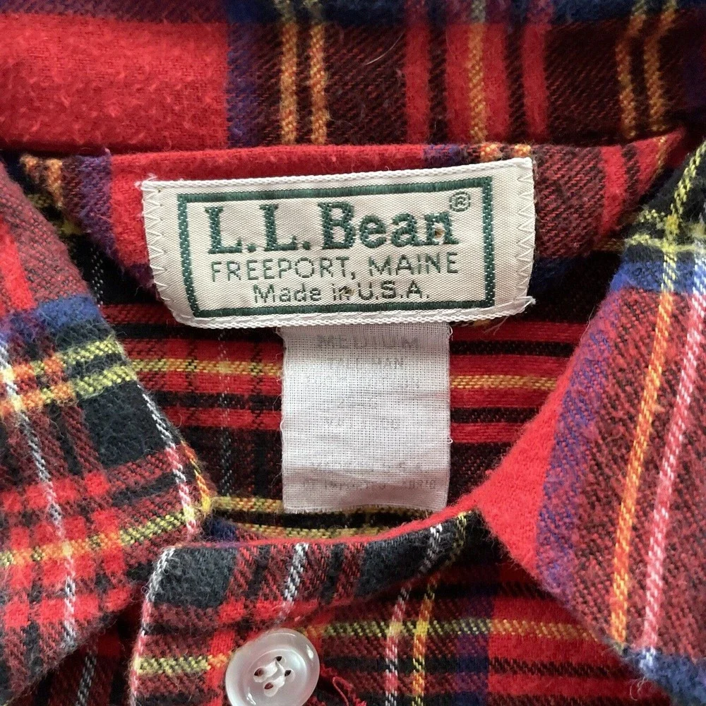 LL Bean Sleep Shirt Plaid Flannel Pajama USA Made Loungewear Vintage Medium Tall